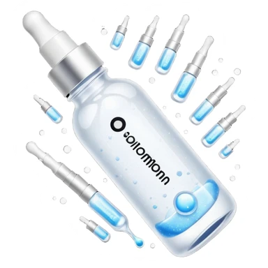 Slim clear dropper bottle with white cap and minimal black text label. Floating above a silver ripple, with icy shimmer rings pulsing outward. Surrounded by tiny frozen sparkles and wrinkle-smoothing energy beams. Looks like a precision anti-aging serum potion — sharp, cold, and potent. sticker