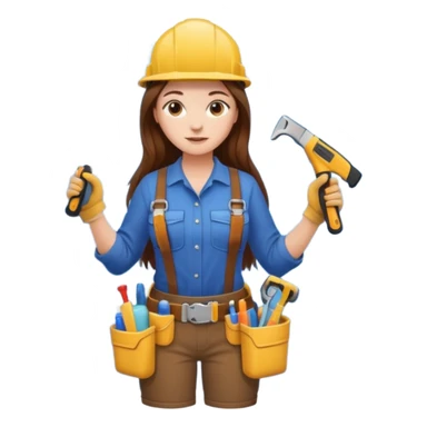 beautiful girl with long brown hair constructing new bathroom area with new shower and amenities  sticker