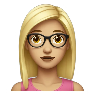 A girl with black hair, specs and boring face sticker