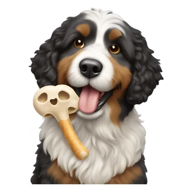 Bernedoodle carrying bone in mouth  sticker
