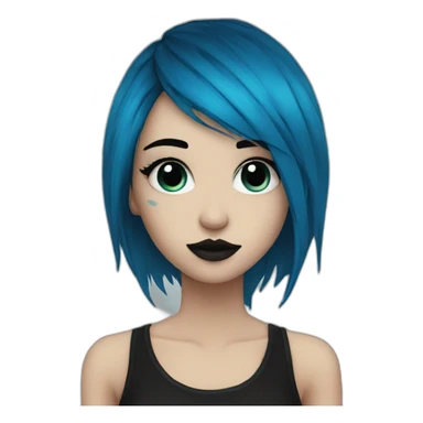 Emo girl, black makeup, long choppy blue hair side bangs sticker