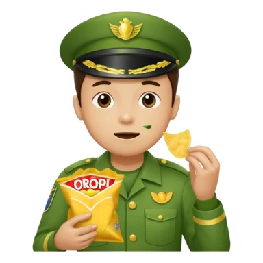 supermarket collegue wearing a green uniform and eating a packet of crisps sticker