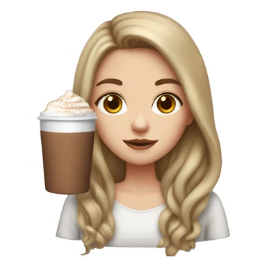 white girl with brown long hair and a hot chocolate sticker