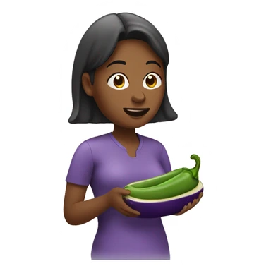 Woman eating eggplant sticker