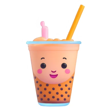 kawaii boba tea with a cute smiling face sticker