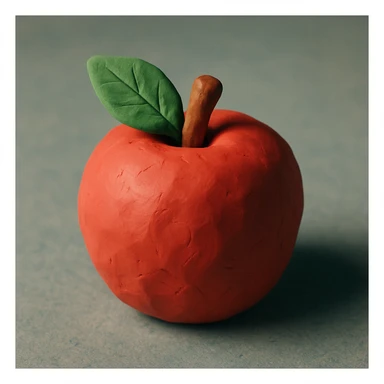 a red apple with a green leaf, claymation style sticker