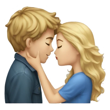 blonde haired boy and brown haired girl kissing sticker