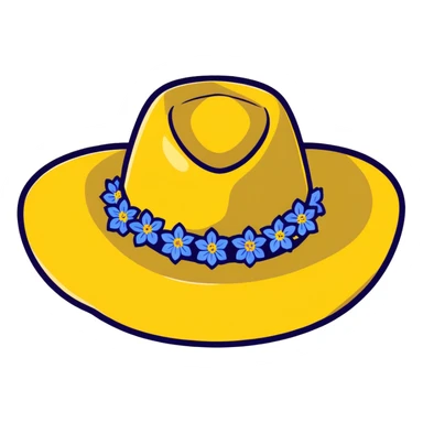 Cowgirl hat with blue and yellow wildflowers, straw cowboy hat sticker