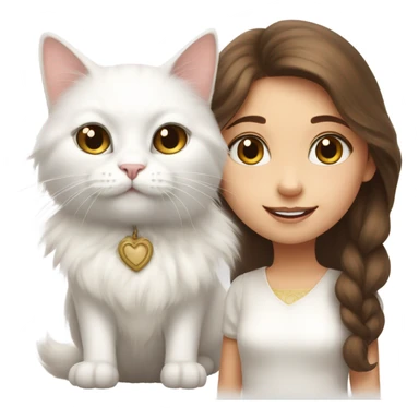 white cat with girl brown hair and white dress sticker