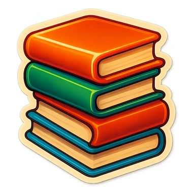 stack of books, retro stickers style, soft rounded shapes, expressive contours, vintage color palette, light paper texture, shadows and highlights, transparent background sticker