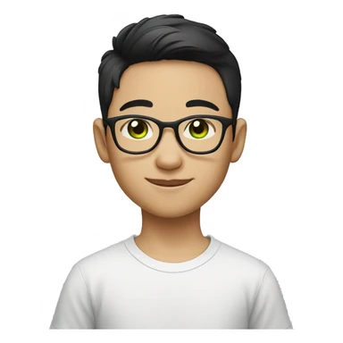 The young Chinese boy WITH GREEN EYES smiled with short hair, black-rimmed glasses and a black T-shirt. sticker