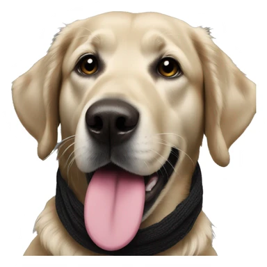 Black retriever with black spot on tongue, wearing scarf sticker