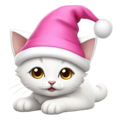 Cute White kitten wearing pink Santa hat and pink Santa clothes sticker