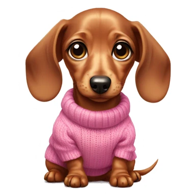 Baby dachshund with big eyes and a pink sweater sticker