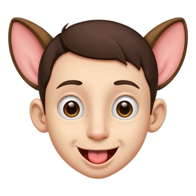 a brunette boy with small eyes with big human ears and with his tongue out sticker