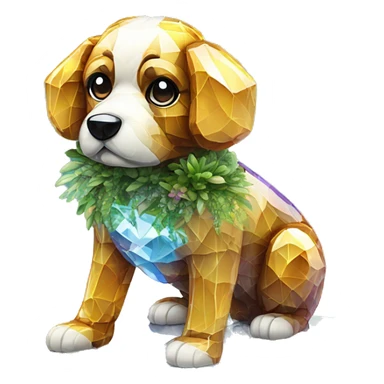 A dog made entirely of glass mirror crystals prisms glass transparent filled with plants as a terrarium sticker