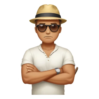 Guy crossing his hands over beach while angry sticker