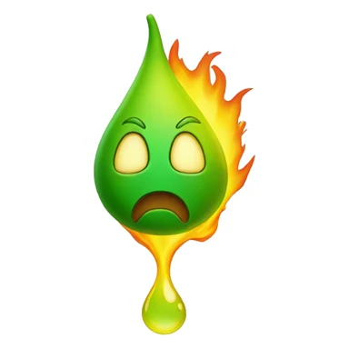 green and yellow drop, with a burning face sticker
