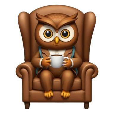 wise owl drinking coffee sitting in an armchair sticker