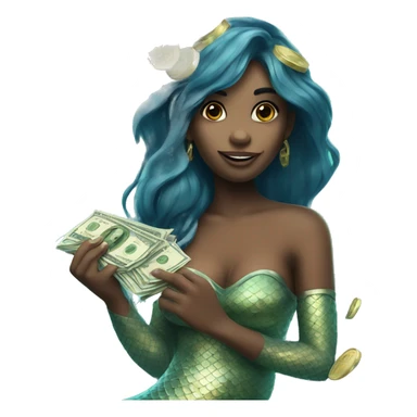 mermaid holding money sticker