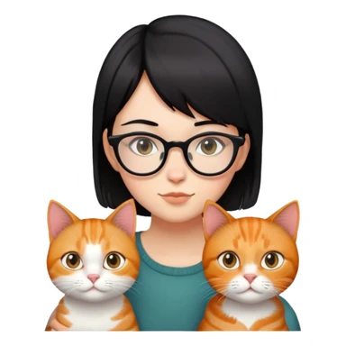 girl with glasses  black  straight Short hair and ginger cat. sticker