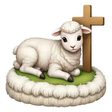 curled up lamb at foot of a cross sticker