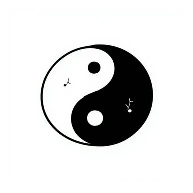 A yin-yang symbol with gentle leaf patterns, representing harmony and balance. Simple hand-drawn doodle style with minimal color. sticker
