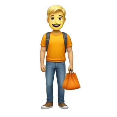 a blond guy with yellow shirt and orange bag who is very happy sticker