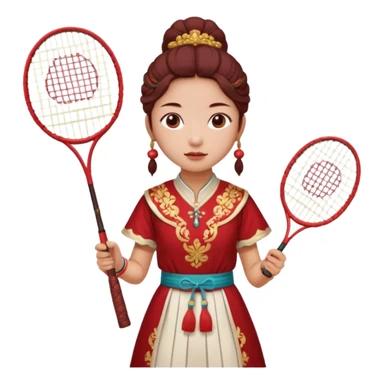 ancient gongsam girl with 1 badminton racket, red sticker