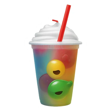 Colorful drink in plastic cup with a straw sticker