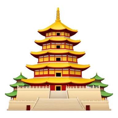 Giant Wild Goose Pagoda Xi'an, simplified emoji style with bold outlines and bright colors, cartoon style tall ancient Buddhist pagoda sticker