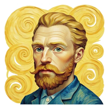Cinematic Realistic Vincent van Gogh Pop Culture Emoji, featuring an expressive portrayal inspired by the legendary painter rendered with dynamic, swirling textures and artistic lighting. sticker