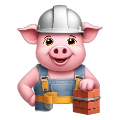 happy little piggy dressed like a builder holding a brick sticker