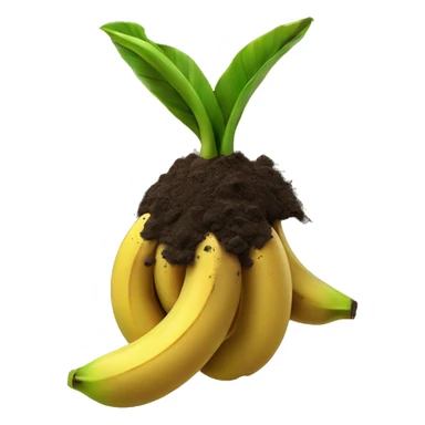 clump of soil with banana sticker
