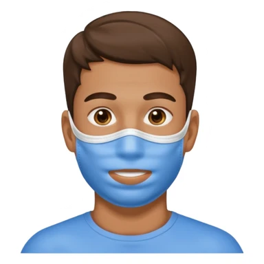 men's face with blue facial mask sticker