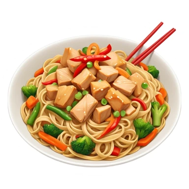 Diced chicken red pepper lo mein sticker