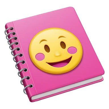 libreta de anillos rosada en perspectiva isometrica con sticker de carita feliz amarilla, con aspecto de emoji de apple sticker