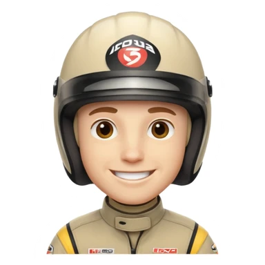 white male racer wearing helmet sticker
