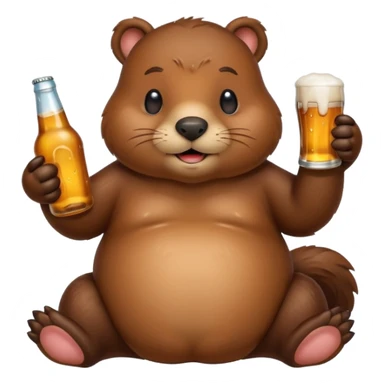 A chubby beaver hugging a beer bottle with both paws sticker