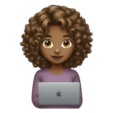 brown balayage curly hair girl with macbook sticker