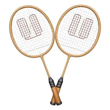 Two crossed badminton rackets with a shuttlecock resting in between, set against the faint outline of a badminton court. The image highlights the tools of the sport, with a subtle emphasis on the court's net and boundaries, symbolizing competition and skill. sticker