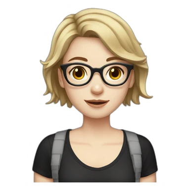 Girl with pale skin, short dark brown hair, glasses, and freckles; wearing a black t-shirt  sticker