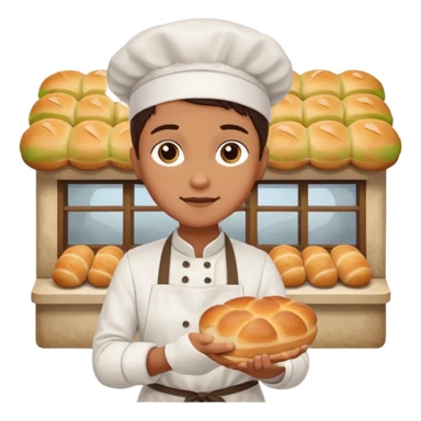 Shopper with small bread loaf,Farmers’ Market, background bakery shop, market. sticker