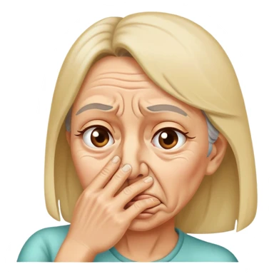 Woman holding nose stinky smell sticker