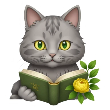 Gray Cat reading book + yellow pion sticker