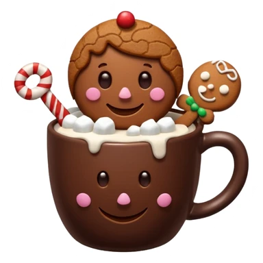 A hot chocolate with a gingerbread man and marshmallows sticker