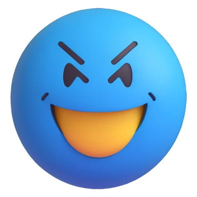 3D smiley emoji, round shape, blue color, with text 'hess', angry face sticker