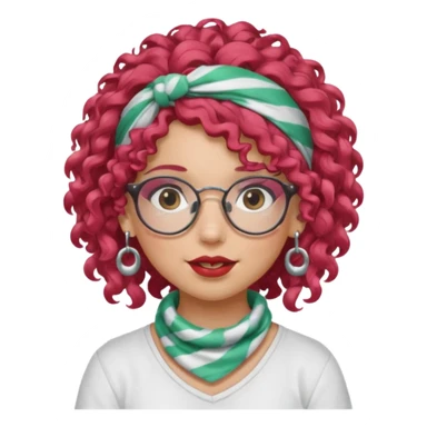 girl with curly  peppermint hair and bandana and glassess and earring sticker