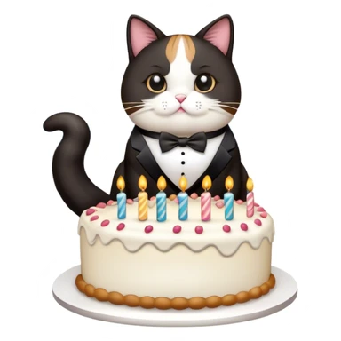 A fat tuxedo cat pooping out a birthday cake with Seoul in the background sticker