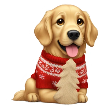 Golden retriever sitting wearing a knitted red Christmas sweater sticker